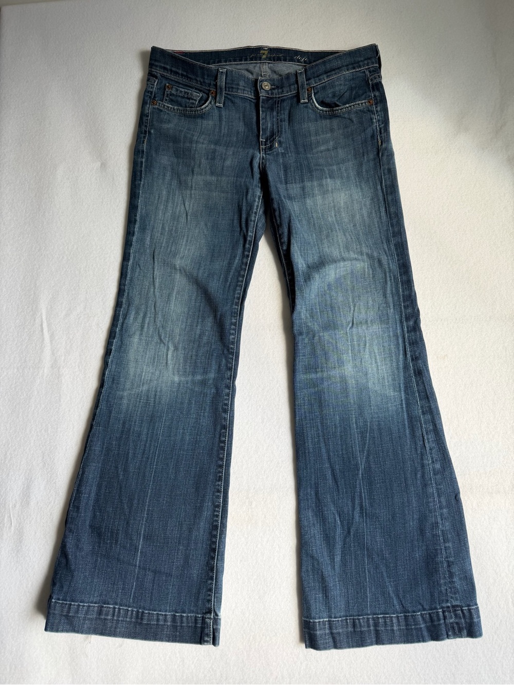 7 For All Mankind Dojo Jeans 29 Low Rise Flare Wide Leg Y2K Medium Wash - Picture 2 of 14